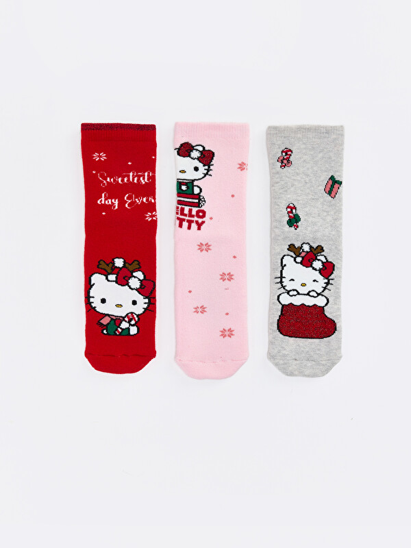 LCW Kids 3-pakovanja Hello Kitty dezenirane frotirne čarape do gležnja za djevojčice