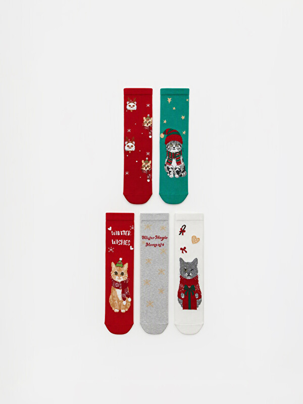 LCW Kids 5 Pack New Year Themed Girls' Ankle Socks