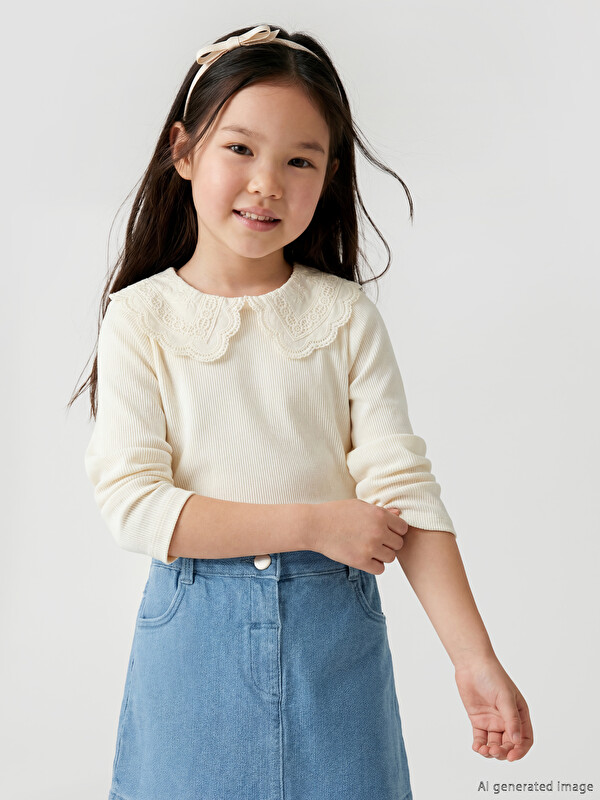 LCW Kids Bebe Yaka Uzun Kollu Kız Çocuk Tişört
