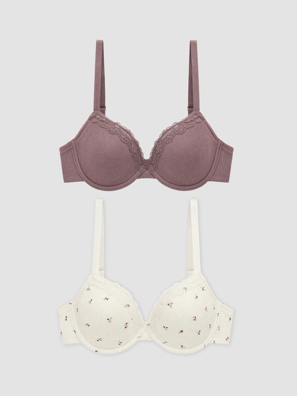 LCW DREAM Wired Non Padded Floral T-Shirt Bra 2 Pack