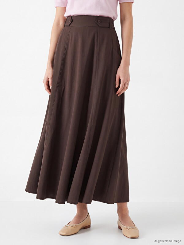 LCW Modest Beli Lastikli Gabardin Kloş Etek