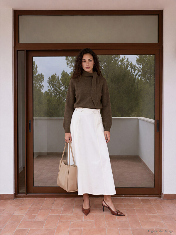 LCW Modest Сукња од кепер со еластичен пояс и разширен крој