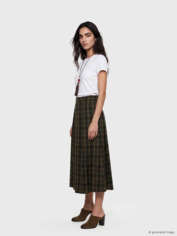 LCW Vision Normal Waist Plaid Patterned Pleated Skirt