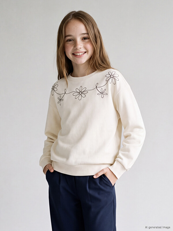 LCW Kids Embroidered Girls' Thick Sweatshirt