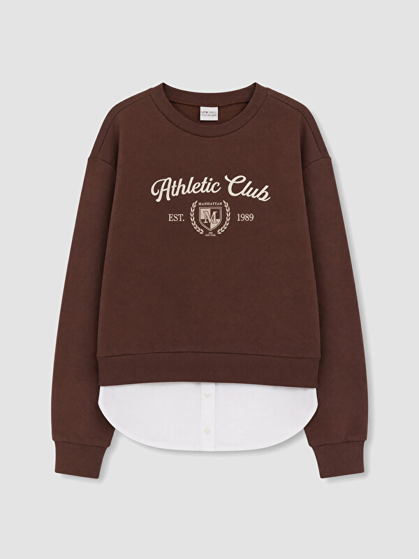 LCW Kids Crew Neck Printed Girls' Thick Sweatshirt