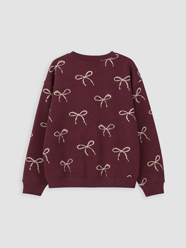 LCW Kids Crew Neck Bow Printed Girl Sweatshirt