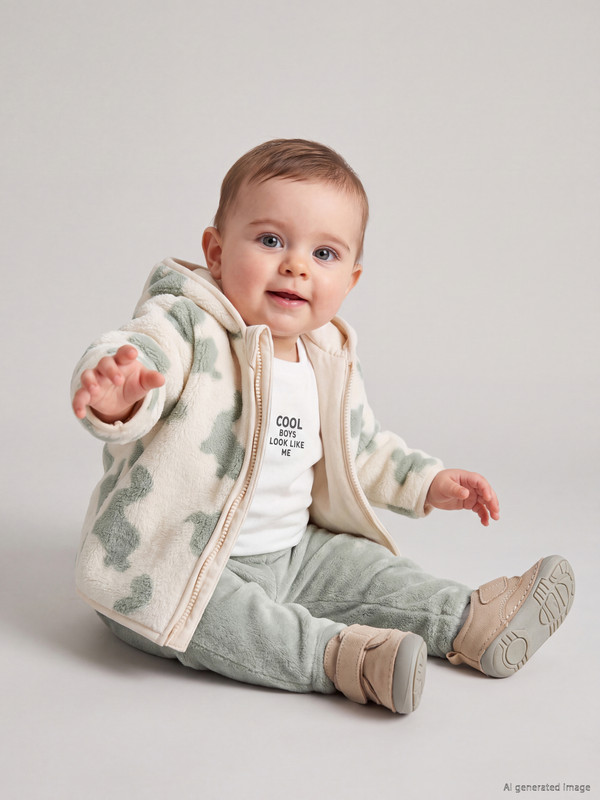 LCW baby принтті капюшонды сәби ұлдарға арналған пинеткалы жинақ
