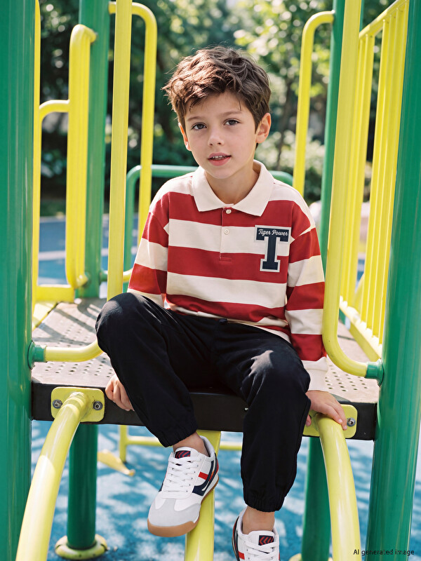 LCW Kids T-shirt e qëndisur me jakë polo dhe me shirita për djem