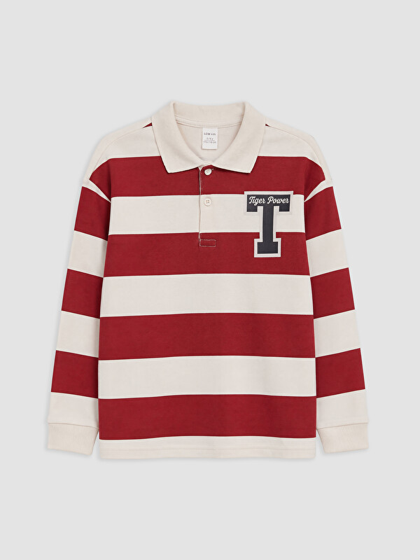 LCW Kids Polo Yaka Çizgili Nakışlı Erkek Çocuk Tişört