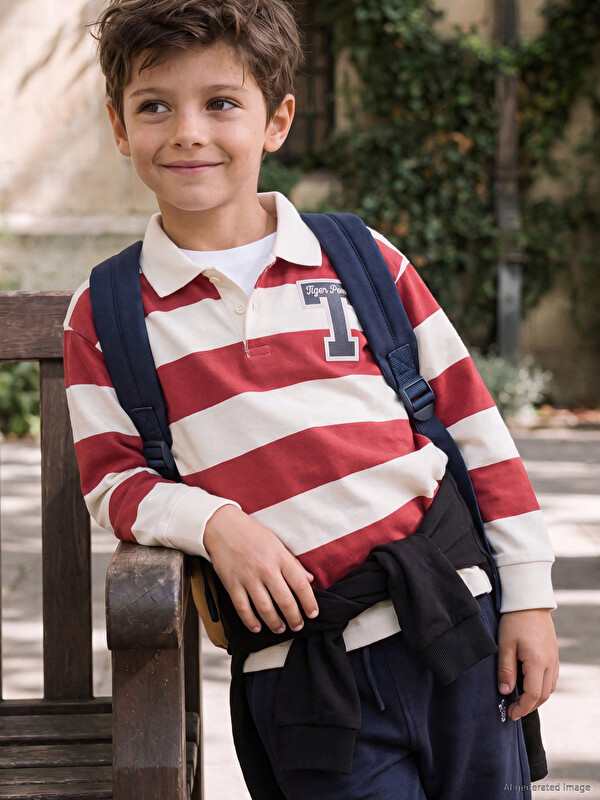 LCW Kids T-shirt e qëndisur me jakë polo dhe me shirita për djem
