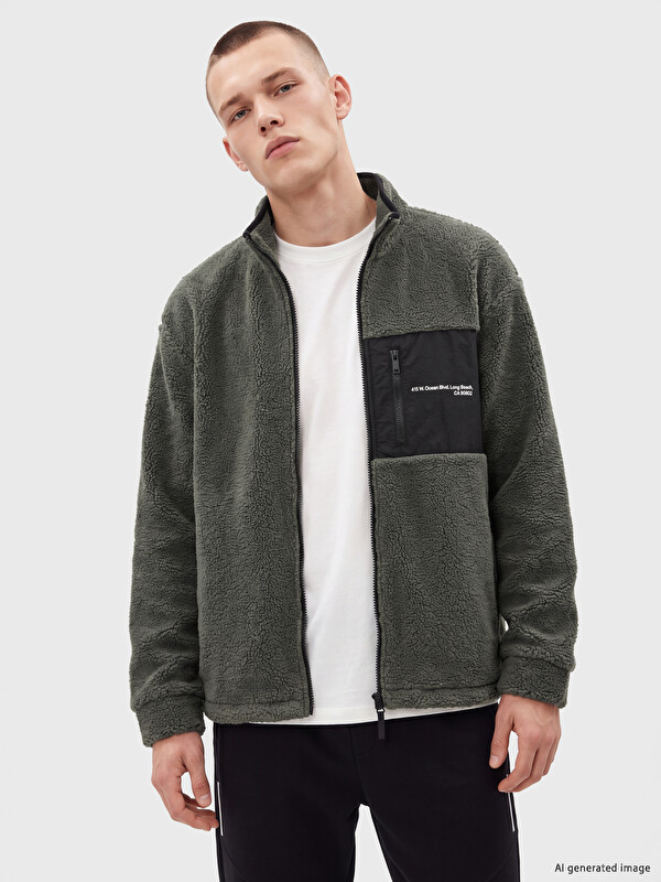XSIDE Mock Neck Men's Plush Zip-Up Sweatshirt