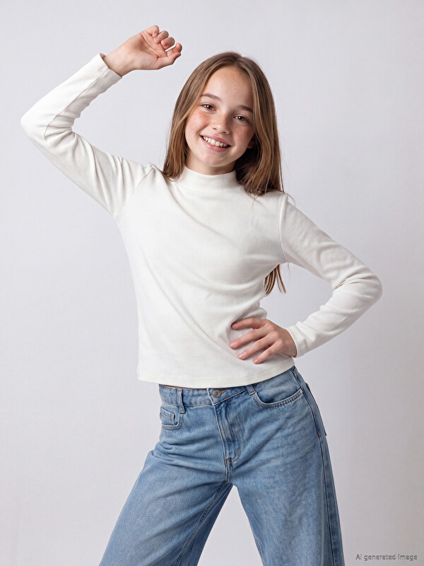 LCW Kids Mock Neck Long Sleeve Girls' T-Shirt