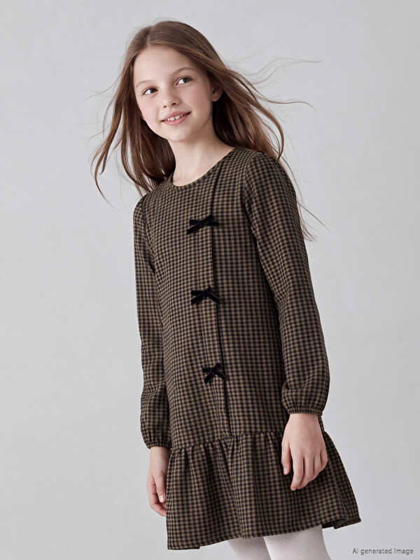 LCW Kids Bowed Plaid Girls' Dress