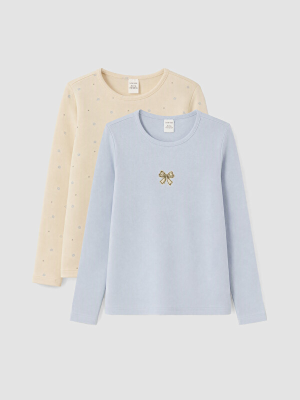 LCW Kids 2 Pack Crew Neck Embroidered Girls' T-Shirt