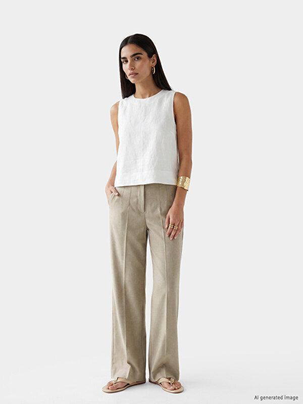 LCW Vision Pleat Detailed Wide Leg Women's Trousers