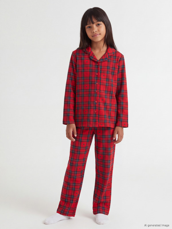 LCW Kids Gömlek Yaka Kız Çocuk Pijama Takım