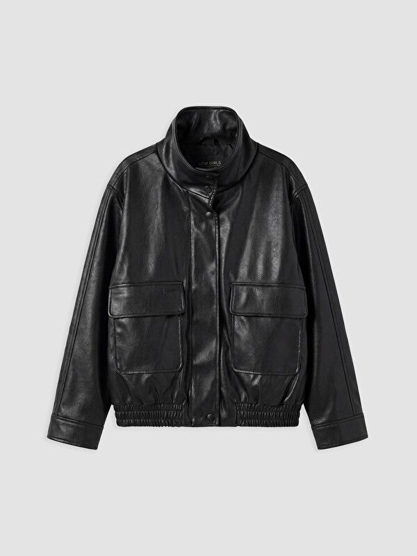 LCW Kids Mock Neck Girls' Faux Leather Coat