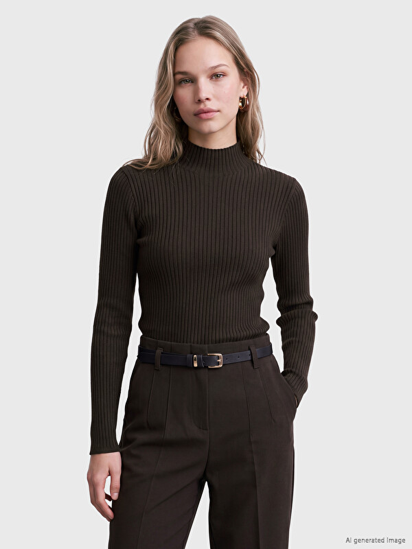 LCW Vision Mock Turtleneck Ribbed Women's Knitwear Sweater
