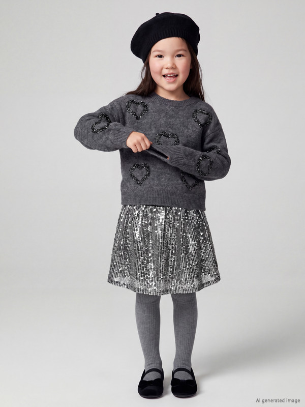 LCW Kids Elastic Waist Girls' Sequined Flared Skirt