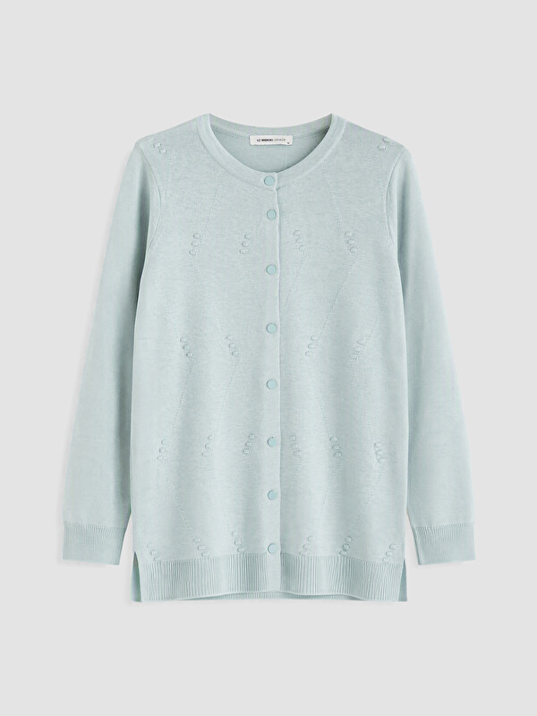 LCW Grace Crew Neck Embroidered Women's Knitwear Cardigan