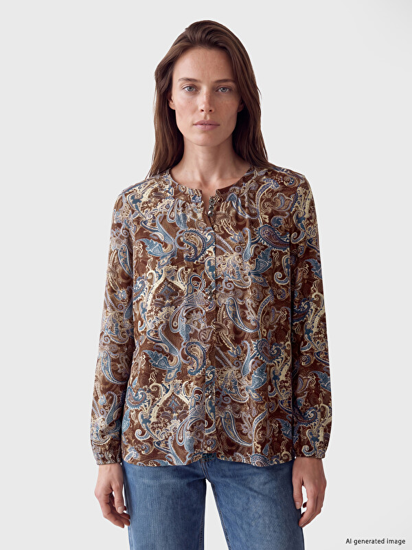 LCW Grace Crew Neck Patterned Blouse