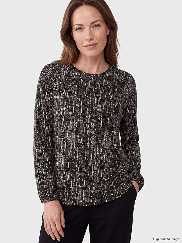 LCW Grace Crew Neck Patterned Blouse