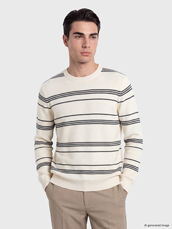 LCWAIKIKI Classic Crew Neck Striped Men's Knitwear Sweater