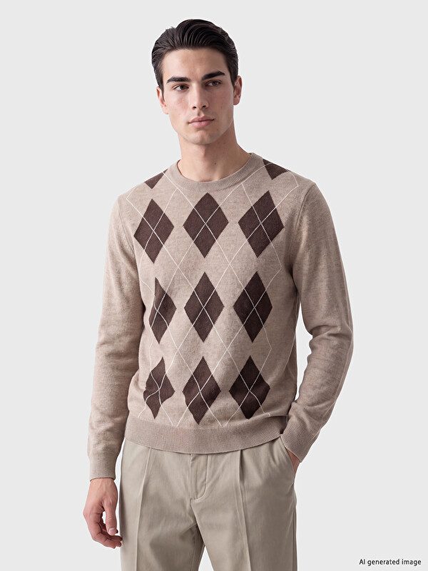 LCWAIKIKI Classic Crew Neck Baklava Patterned Knitwear Men's Sweater