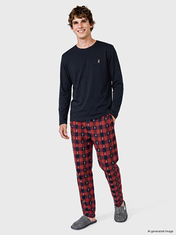 LC WAIKIKI Regular Fit Yılbaşı Temalı Erkek Pijama Takımı