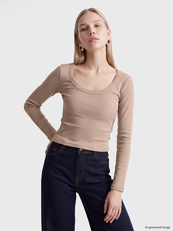 LCW Vision U Yaka Kadın Fitilli Body
