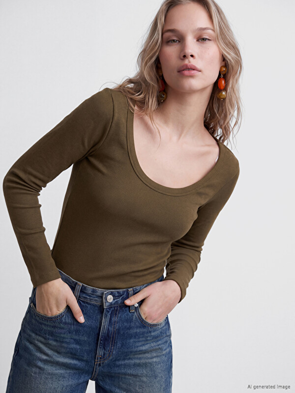 LCW Vision U Neck Women's Ribbed Body