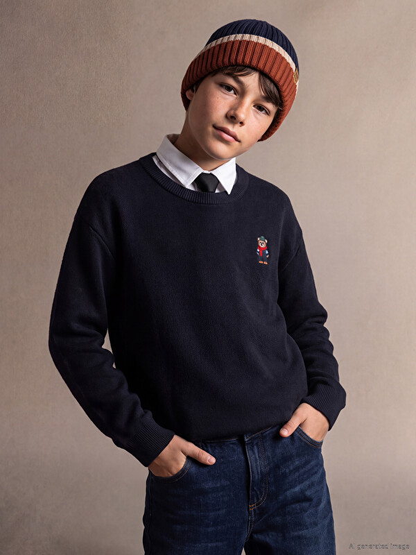 LCW Kids Bear Teddy Embroidered Boys' Knitwear Sweater