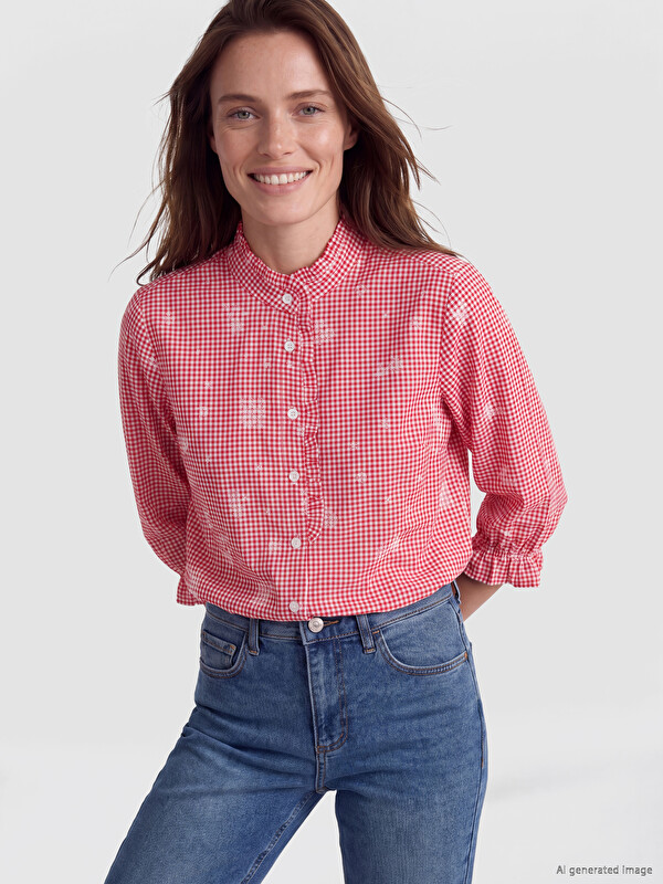 LCW Grace Embroidered Women's Grandad Collar Shirt