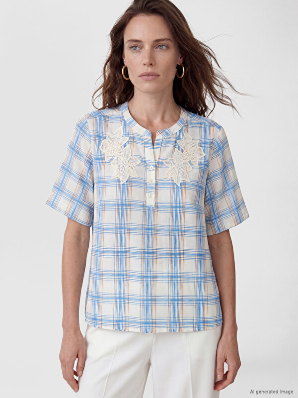 LCW Grace Notch Neck Plaid Blouse