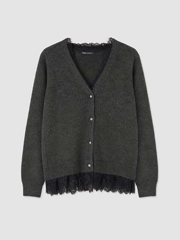 LCW Modest Lace Detailed Women's Knitwear Cardigan