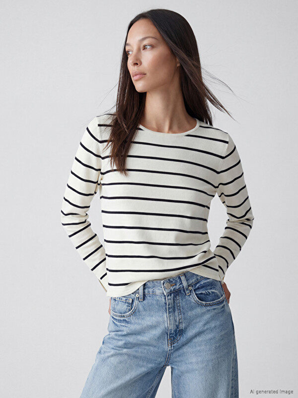 LCW EVERYDAY Crew Neck Striped Women's Knitwear Sweater
