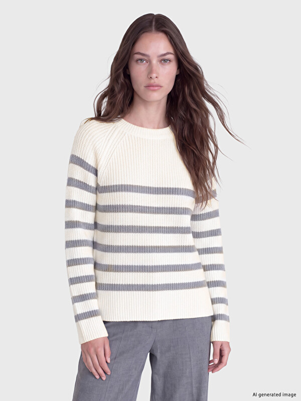 LCW Modest Crew Neck Striped Women's Knitwear Sweater