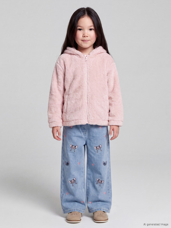 LCW Kids Stitch Embroidered Wideleg Girls' Jeans