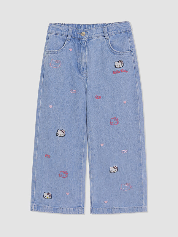 LCW baby Wideleg Hello Kitty Nakışlı Kız Çocuk Jean Pantolon