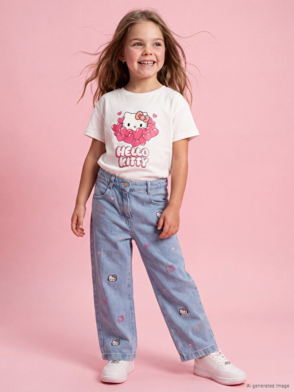 LCW baby Wideleg Hello Kitty Embroidered Girls' Jeans