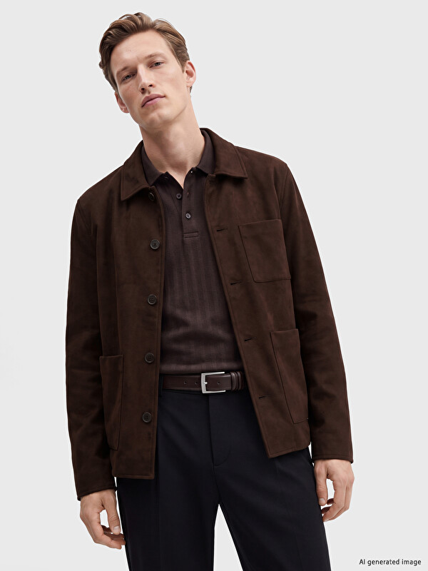SOUTHBLUE Regular Fit Shirt Collar Suede Men's Jacket