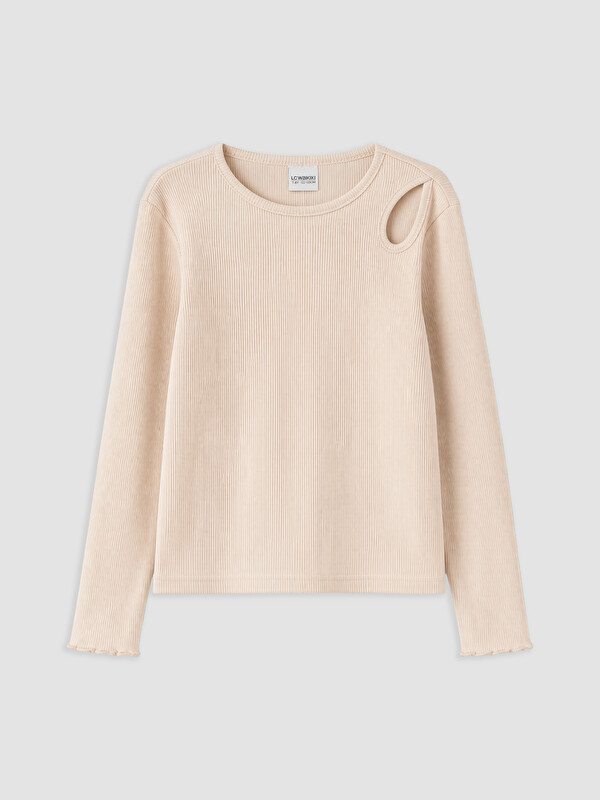 LC WAIKIKI Crew Neck Window Detailed Girls' T-shirt
