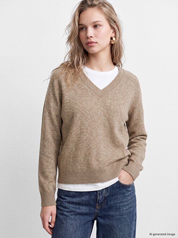 LCW Vision V Neck Wool Blended Women's Knitwear Sweater