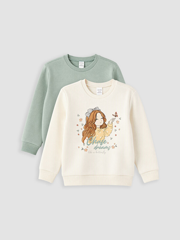 LCW Kids Baskılı Kız Çocuk Kalın Sweatshirt 2'li