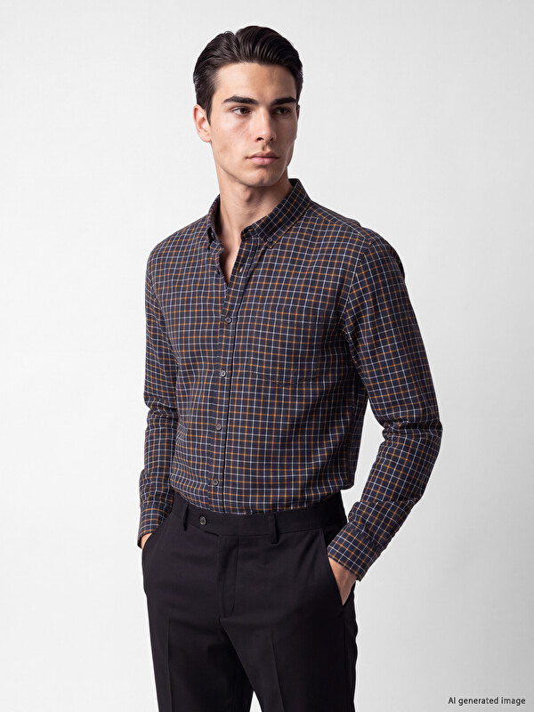 LCWAIKIKI Classic Regular Fit Ekose Gabardin Erkek Gömlek