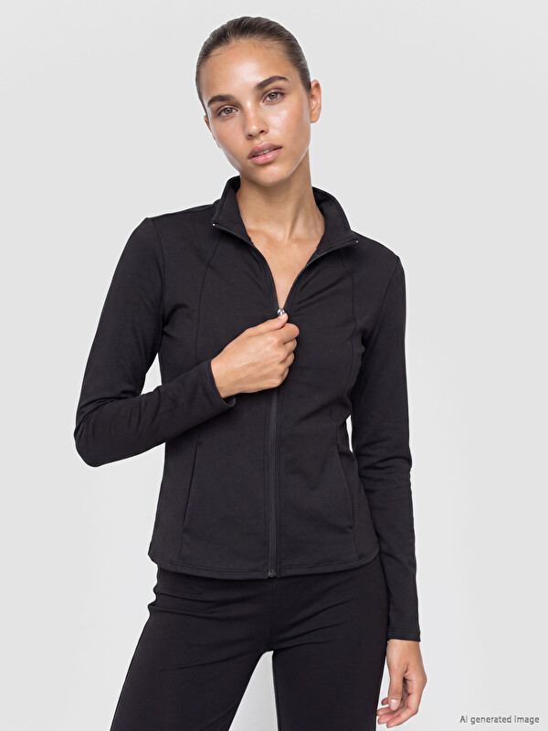 KOOR SPORT Woman Black Zip-Up Sweatshirt