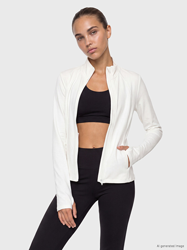 KOOR SPORT Woman White Zip-Up Sweatshirt