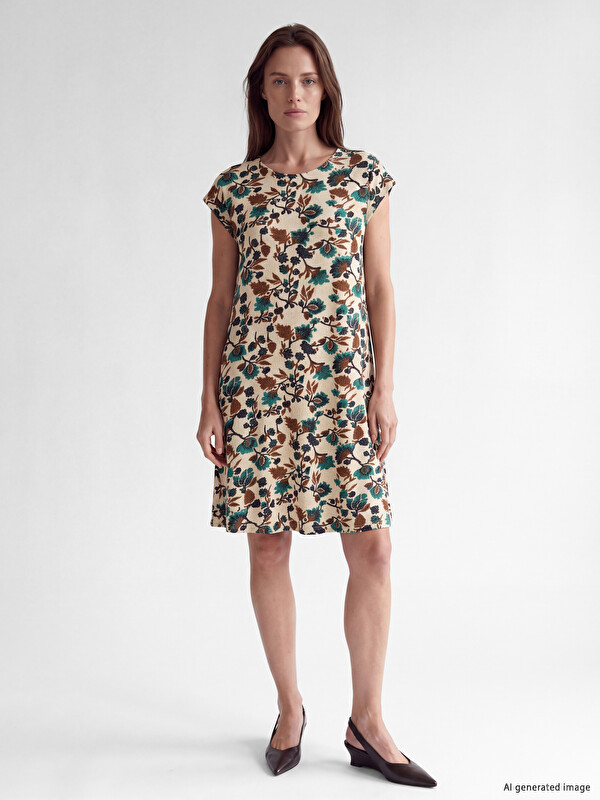 LCW Grace Crew Neck Floral Dress