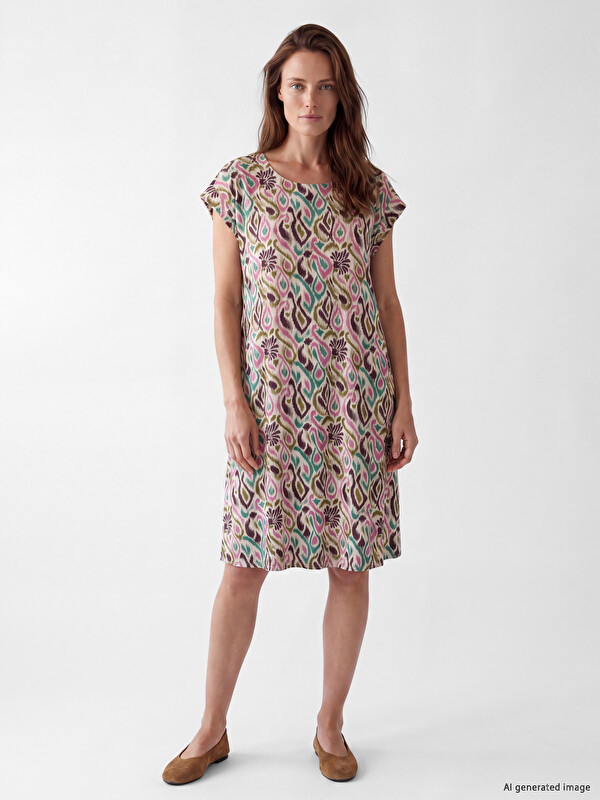LCW Grace Crew Neck Printed Women's Mini Dress