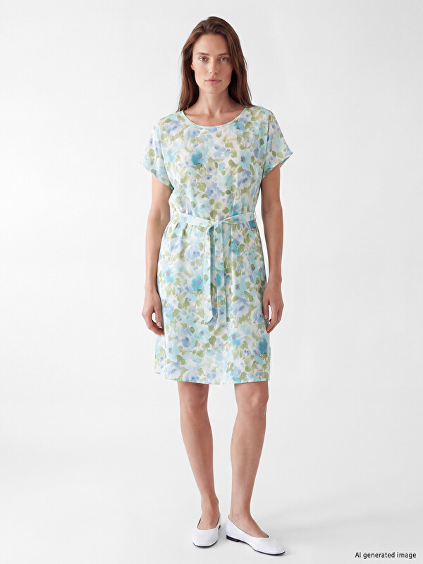 LCW Grace Crew Neck Floral Sash Dress